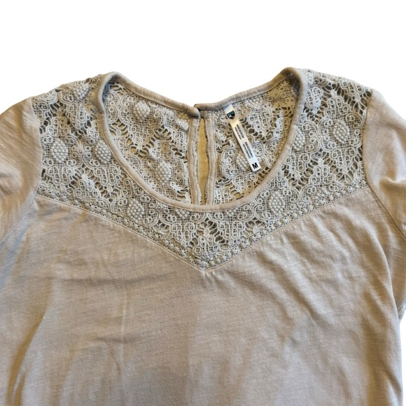 Kuhl Women's White Organic Cotton Tee Crochet Lace Knit Cap Sleeve Size Medium - Picture 4 of 7